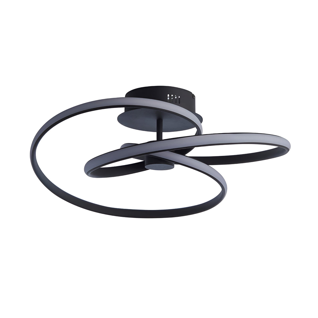 Endon Halden LED semi-flush ceiling light with intertwined looping rings in matt black metal, shown on a plain white background.