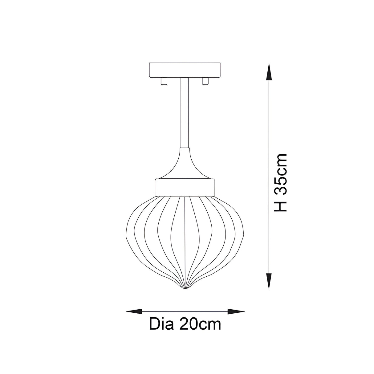 Dimension diagram of the Endon Aldridge semi-flush ceiling light showing 35cm height and 20cm diameter on a plain white background.
