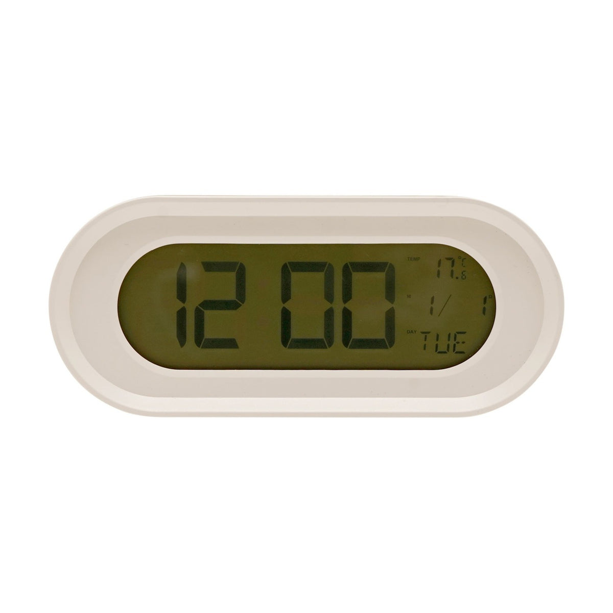 Oval Digital Alarm Clock with Temperature Display - White