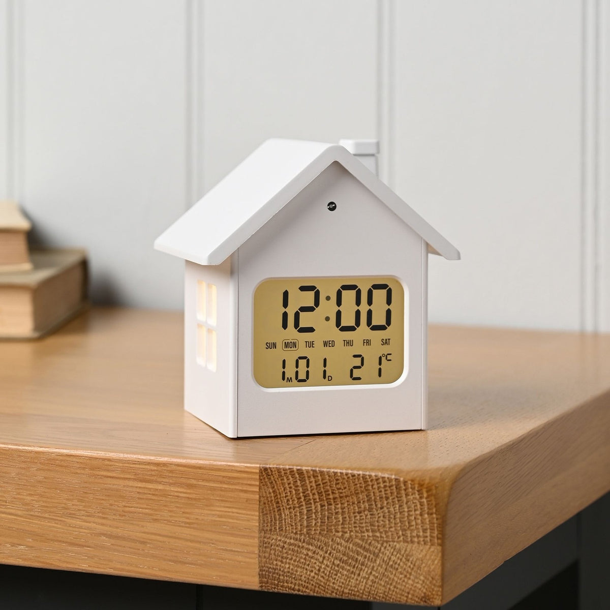 House Digital Alarm Clock with Snooze and Light - White