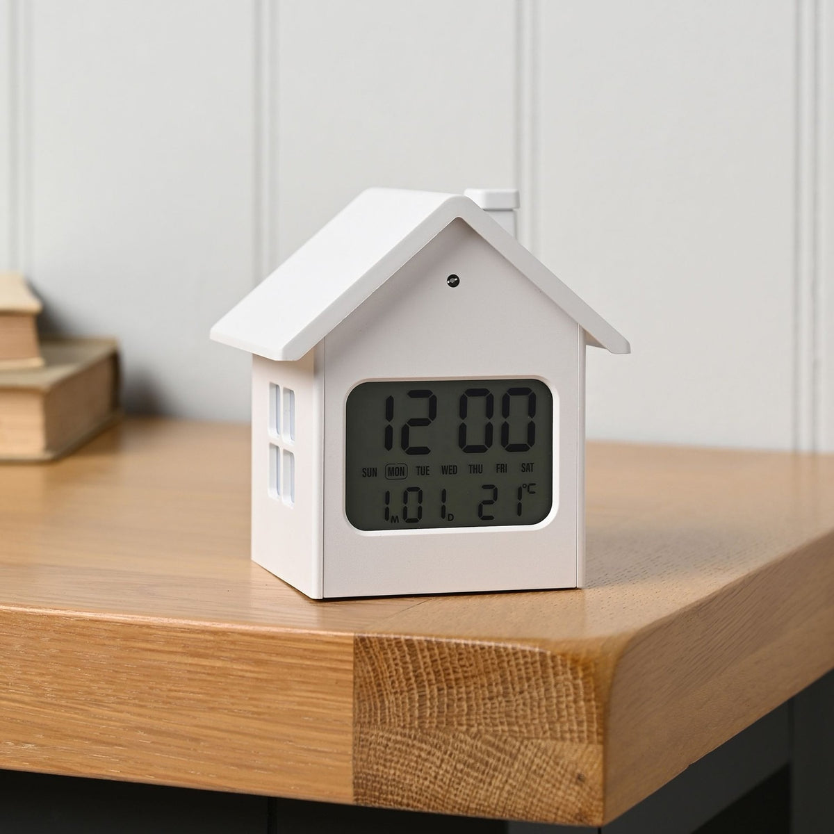 House Digital Alarm Clock with Snooze and Light - White