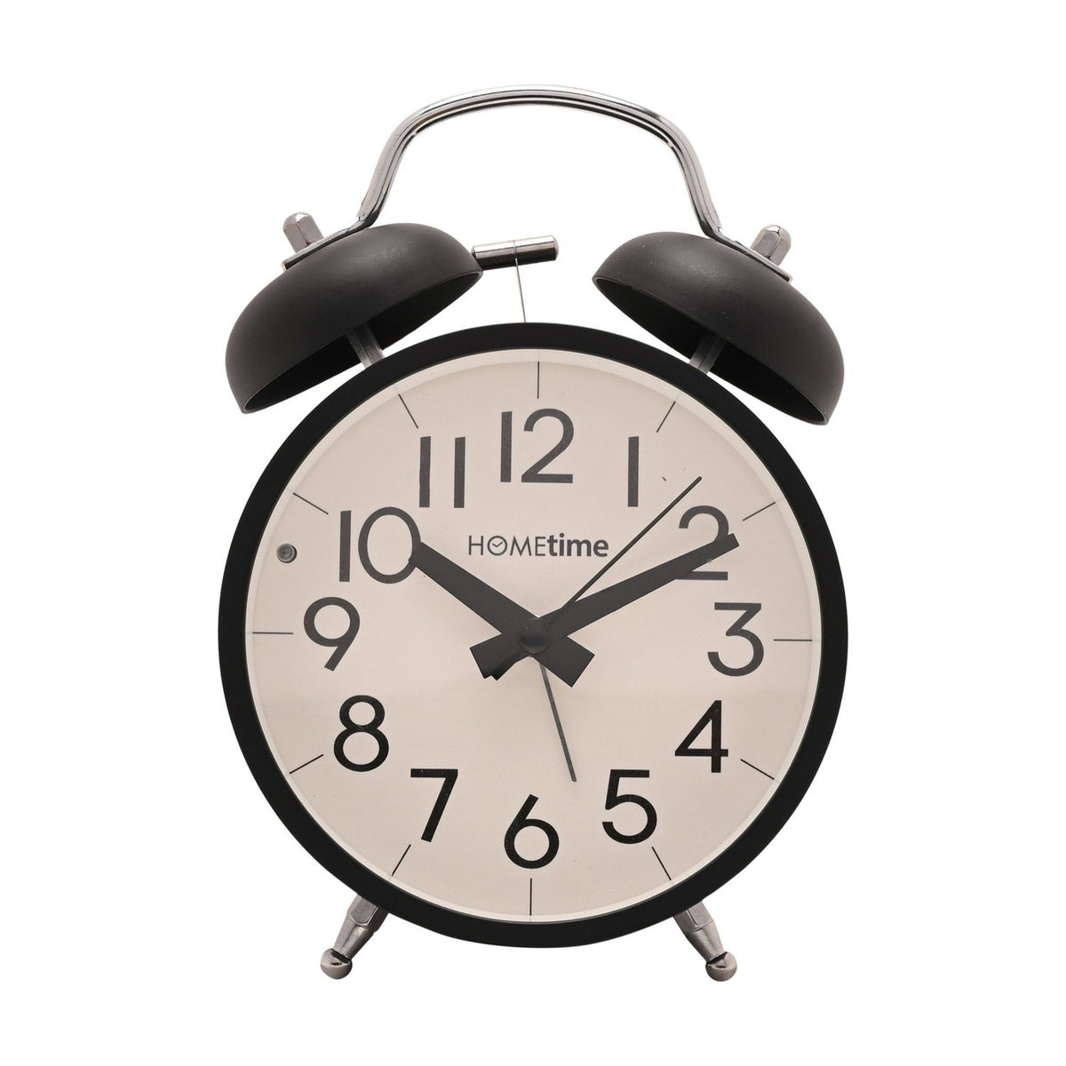Round Twin Bell Table Alarm Clock with Light - Black & White