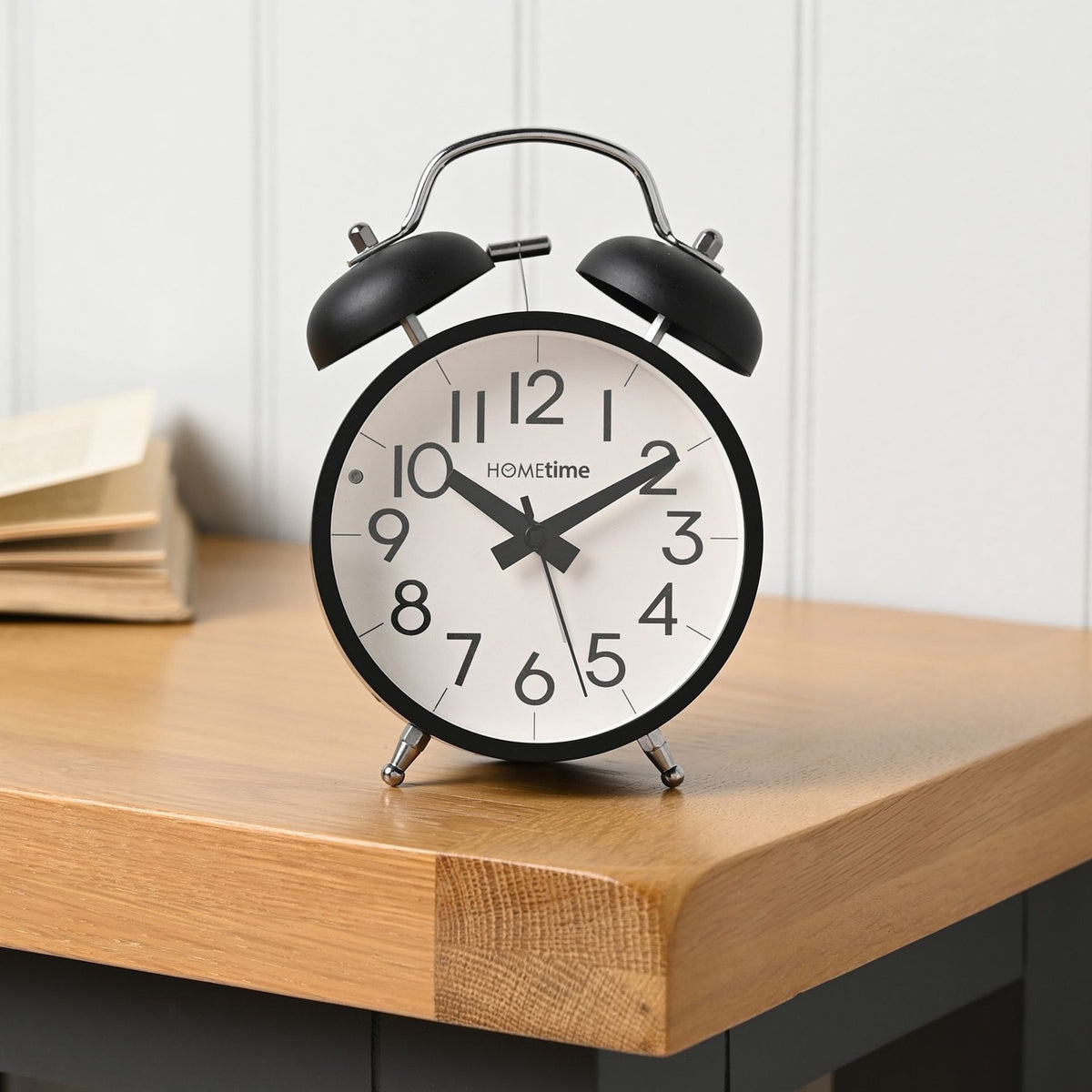 Round Twin Bell Table Alarm Clock with Light - Black & White