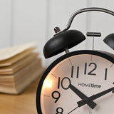 Round Twin Bell Table Alarm Clock with Light - Black & White