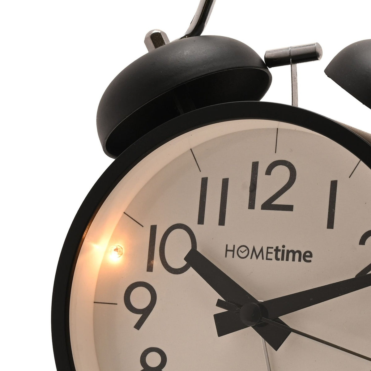 Round Twin Bell Table Alarm Clock with Light - Black & White