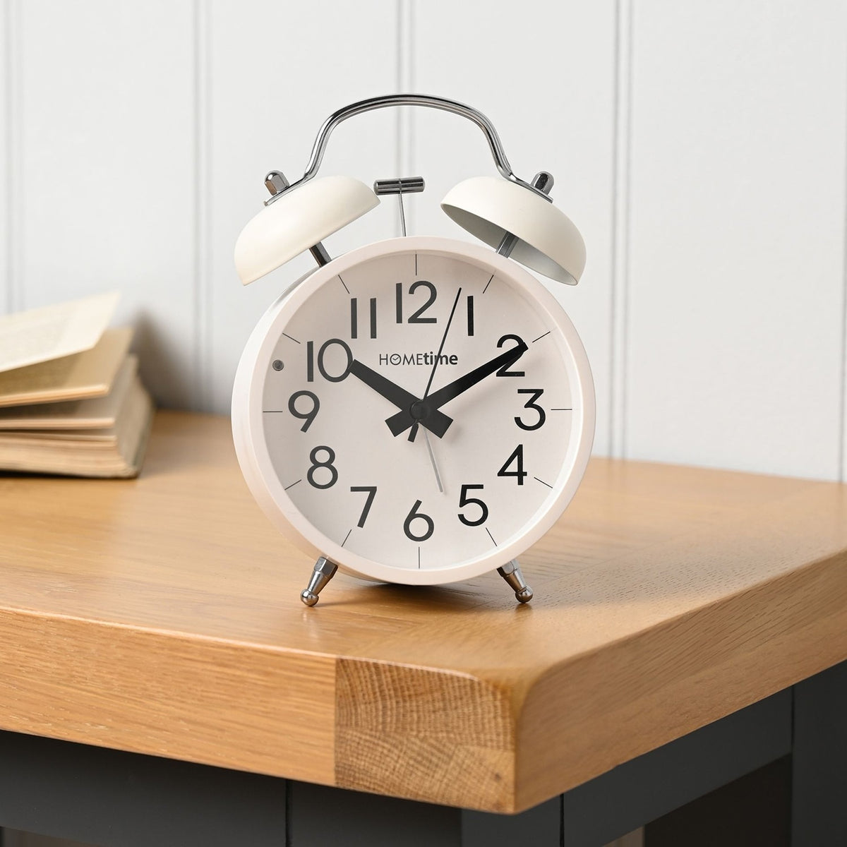 Round Twin Bell Table Alarm Clock with Dial Light - White