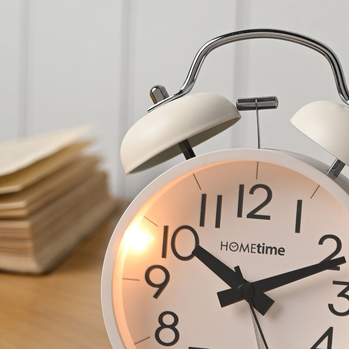 Round Twin Bell Table Alarm Clock with Dial Light - White