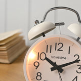 Round Twin Bell Table Alarm Clock with Dial Light - White