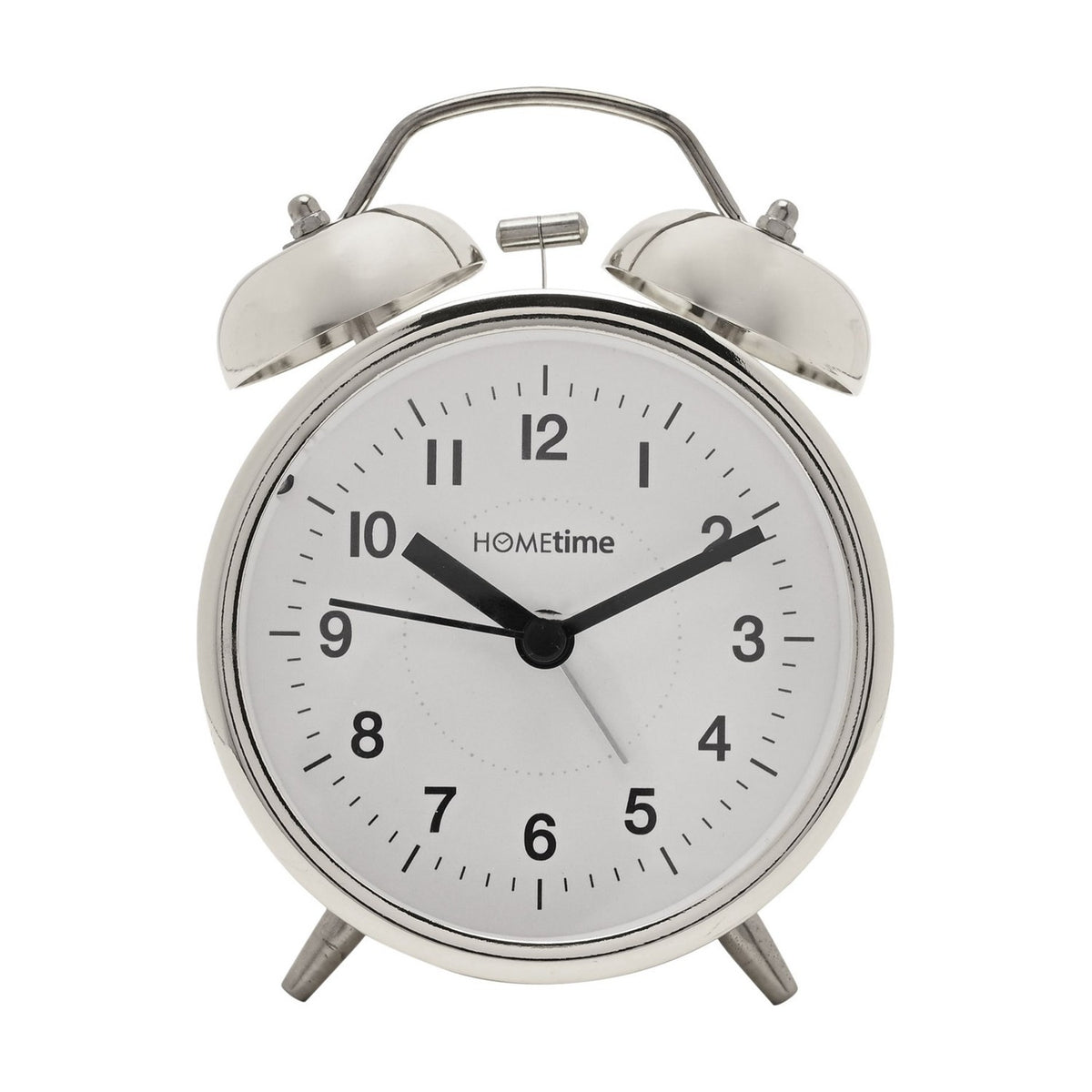 Round Twin Bell Metal Table Alarm Clock - Silver & White