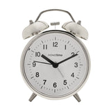 Round Twin Bell Metal Table Alarm Clock - Silver & White