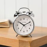 Round Twin Bell Metal Table Alarm Clock - Silver & White