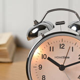 Round Twin Bell Metal Table Alarm Clock - Silver & White