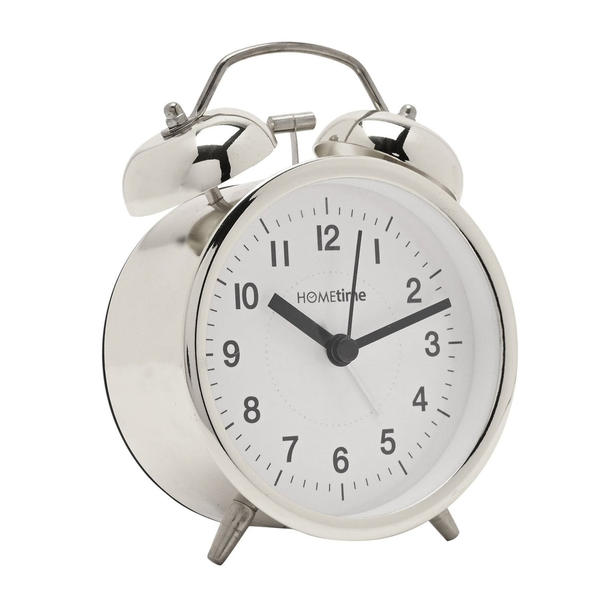 Round Twin Bell Metal Table Alarm Clock - Silver & White