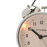 Round Twin Bell Metal Table Alarm Clock - Silver & White