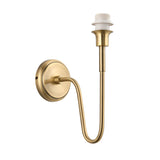 Endon Cliffdon wall light in antique brass, single E27 curved arm fitting with round backplate and exposed lampholder, shown on a plain white background.