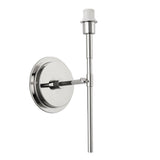 Endon Chartwell wall light in nickel, a slim upright bracket with candle-style E14 lamp holder and round wall plate, shown without shade on a white background.