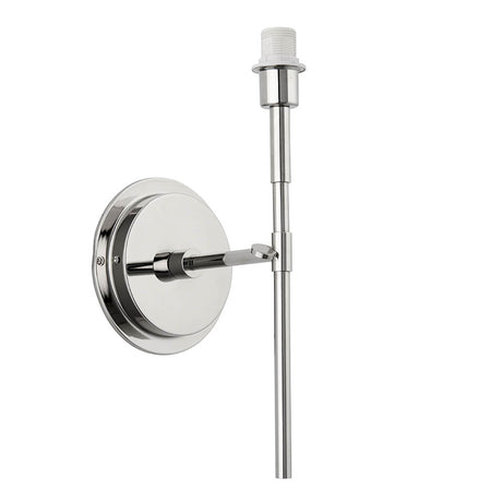 Endon Chartwell wall light in nickel, a slim upright bracket with candle-style E14 lamp holder and round wall plate, shown without shade on a white background.