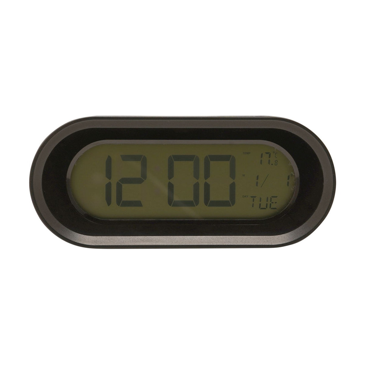 Oval Digital Alarm Clock with Backlit LCD Display - Black