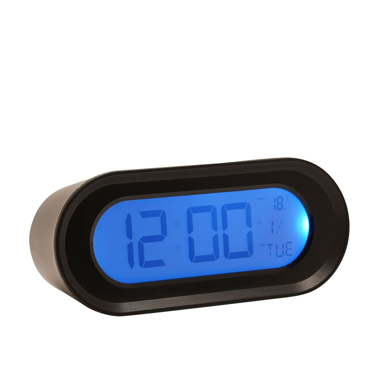 Oval Digital Alarm Clock with Backlit LCD Display - Black