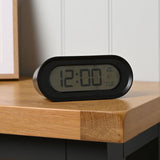 Oval Digital Alarm Clock with Backlit LCD Display - Black