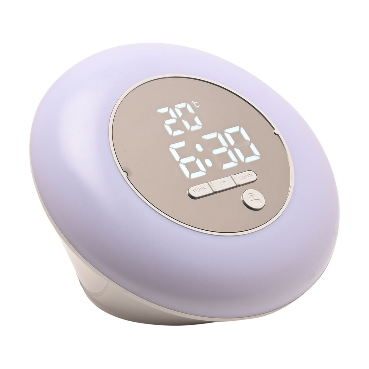 Round Wake Up Light Alarm Clock with Snooze - White & Silver