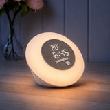 Round Wake Up Light Alarm Clock with Snooze - White & Silver