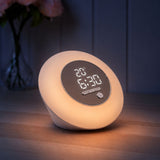 Round Wake Up Light Alarm Clock with Snooze - White & Silver