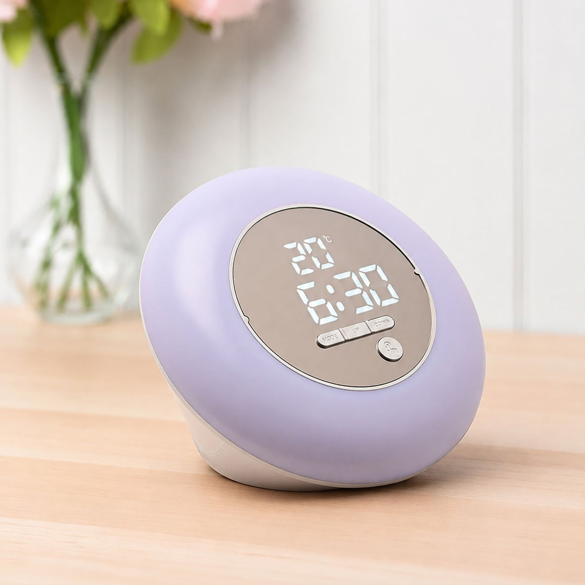 Round Wake Up Light Alarm Clock with Snooze - White & Silver