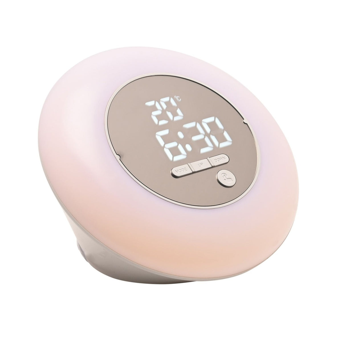Round Wake Up Light Alarm Clock with Snooze - White & Silver