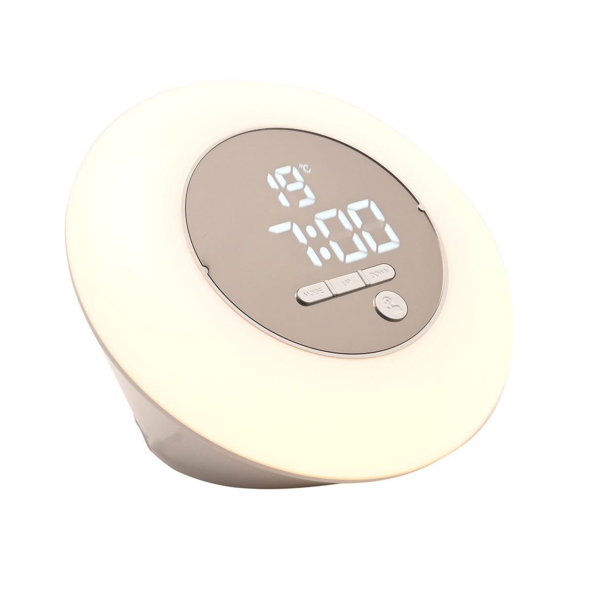 Round Wake Up Light Alarm Clock with Snooze - White & Silver