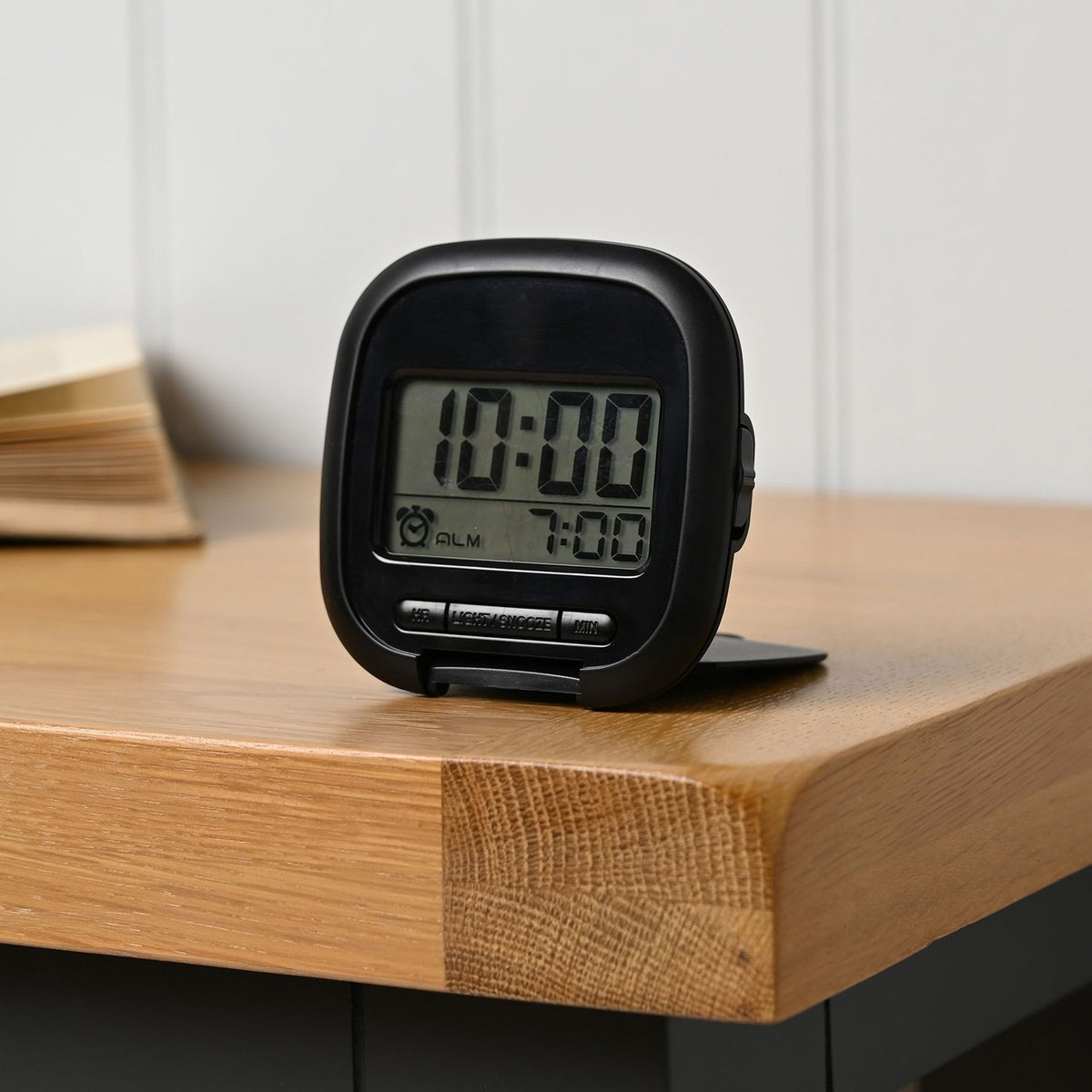 Folding Digital Travel Alarm Clock with Backlight - Black