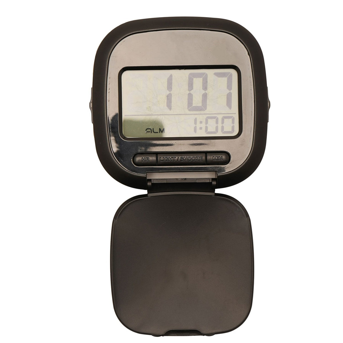Folding Digital Travel Alarm Clock with Backlight - Black