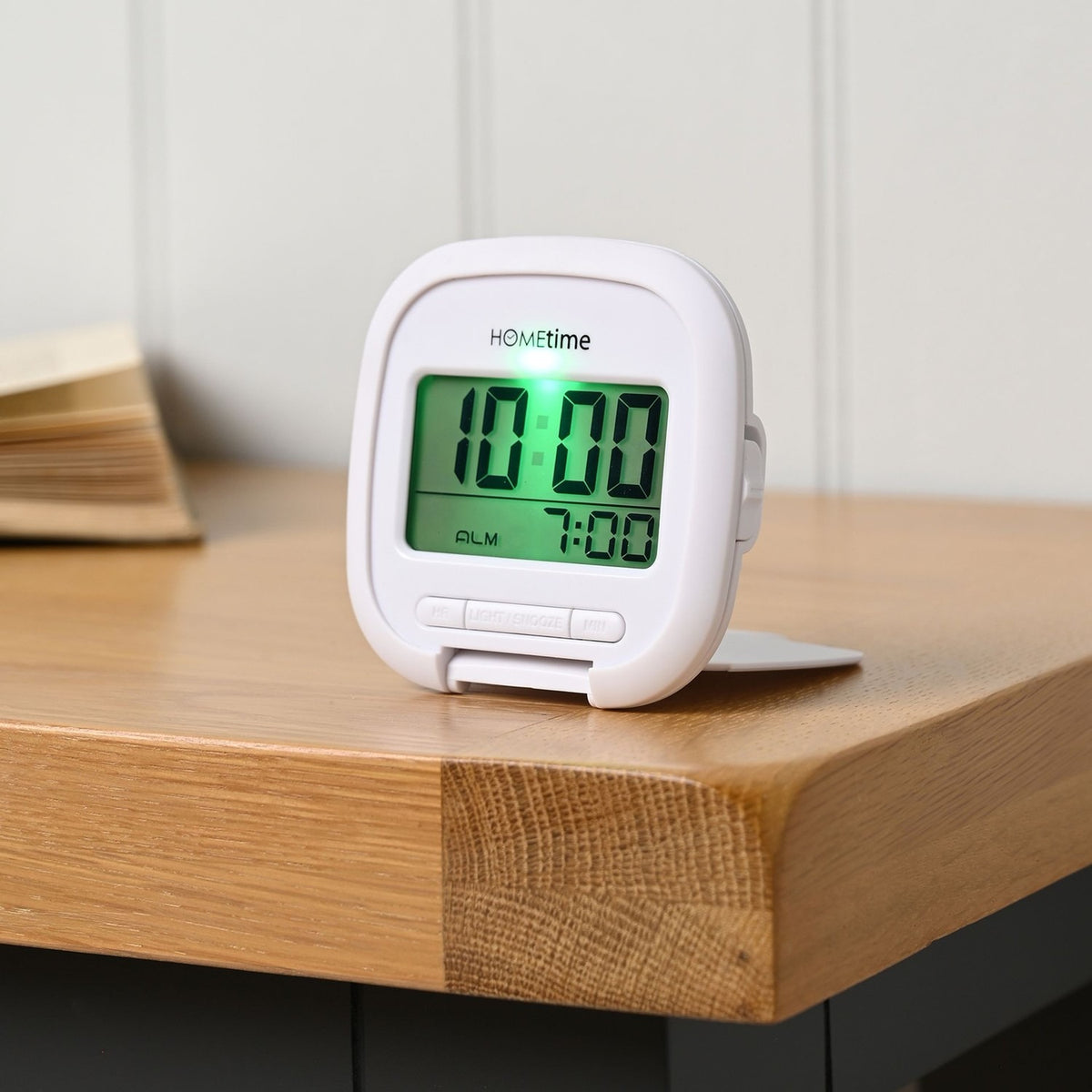 Digital Travel Alarm Clock with Snooze and Light - White