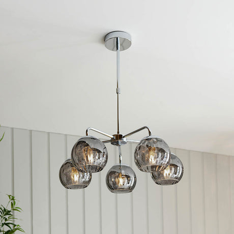 Draycott 5 Light Dimpled Glass Pendant - Chrome