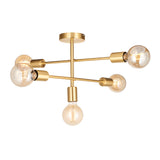 Endon Marlowe 5 light semi-flush ceiling light in satin brass, with five arms extending to E27 globe bulbs, shown on a white background.