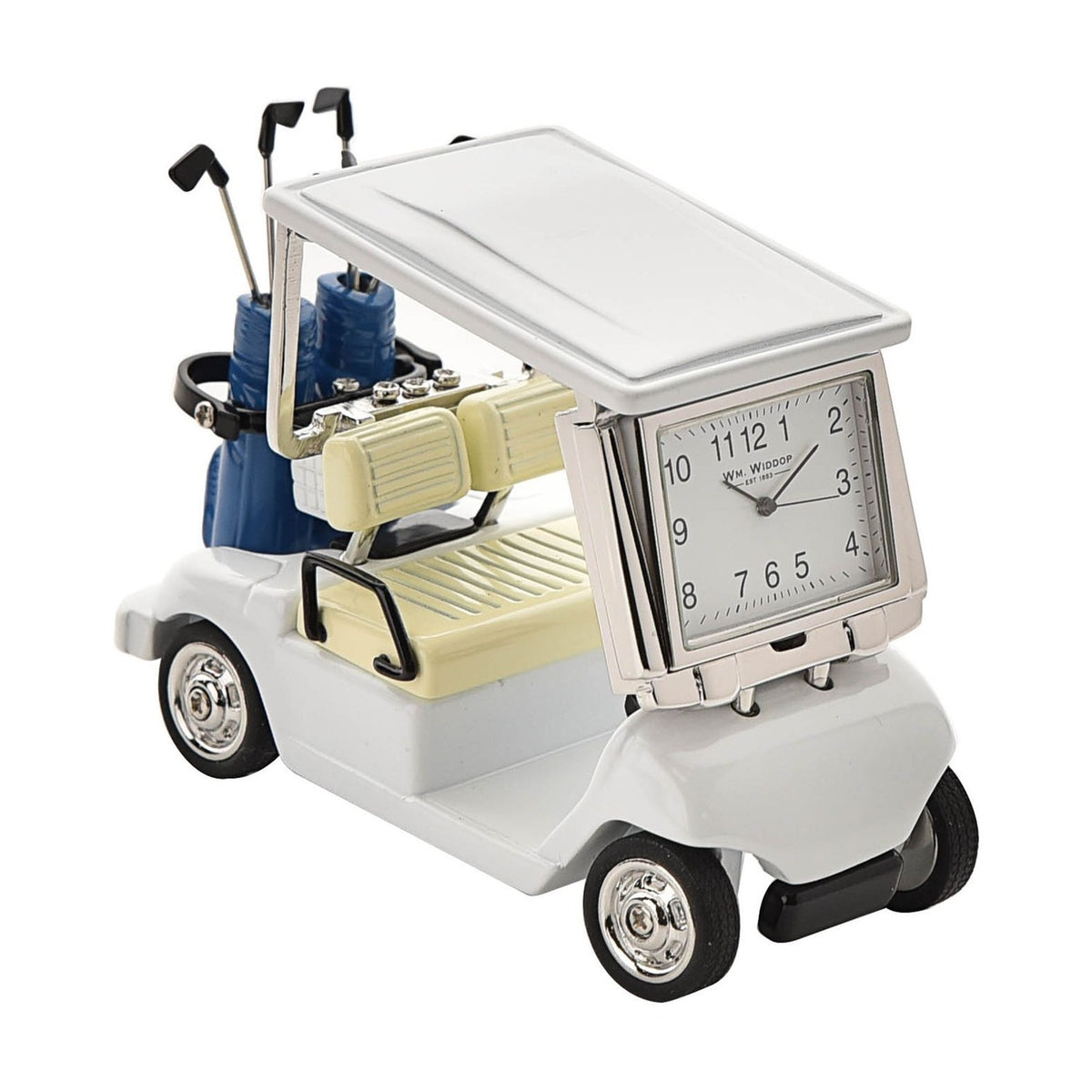 Miniature Golf Caddy Metal Mantel Clock with Clubs - White