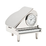 Miniature Grand Piano Shiny Metal Mantel Clock - Silver