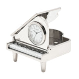 Miniature Grand Piano Shiny Metal Mantel Clock - Silver