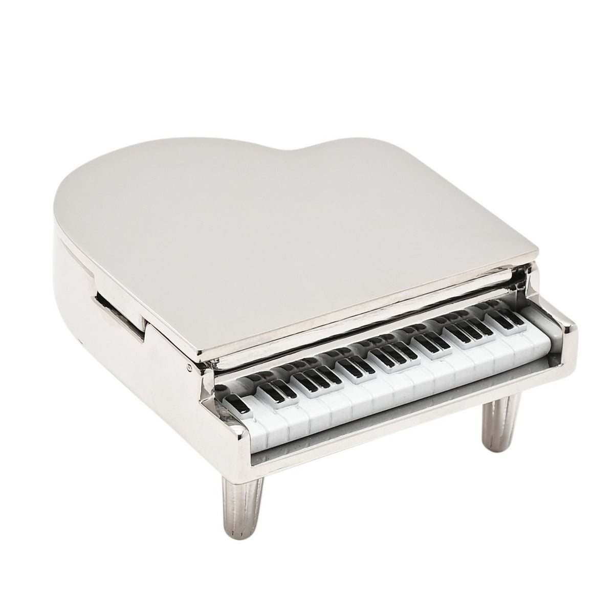 Miniature Grand Piano Shiny Metal Mantel Clock - Silver