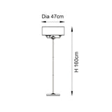 Dimensions diagram of the Endon Brenley 3 light floor lamp showing a 47cm diameter shade and 160cm height on a plain white background.