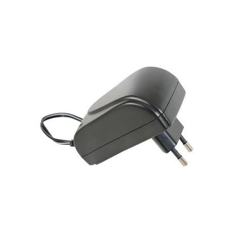 Black Mercury DC0621EU EU power supply plug adapter with coiled DC output cable, shown at an angle on a plain white background.