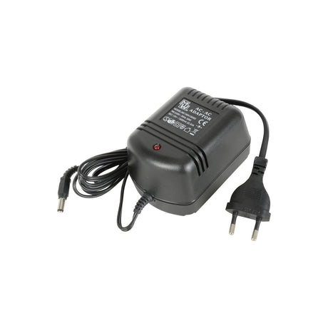 Mercury DC1515EU AC-AC power supply adapter in black casing with DC barrel connector and EU two-pin plug, shown on a white background.