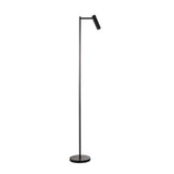 Endon Brackbourne modern floor lamp with adjustable cylindrical head on a slim stem and round base in matt black, shown on a plain white background.