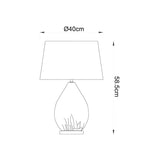 Line drawing of the Brockstead Table Lamp with a dimpled teardrop glass base, chrome metalwork, and an oval fabric shade, Ø40cm x 58.5cm height.