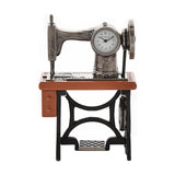 Miniature Sewing Machine Metal Mantel Clock - Silver & Black