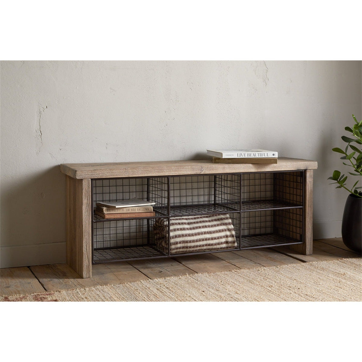 Abha Reclaimed Wood & Iron Storage Bench - Natural
