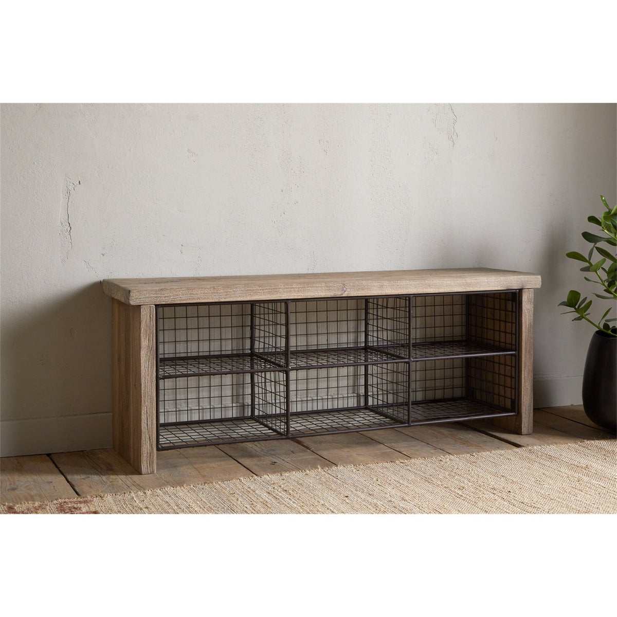 Abha Reclaimed Wood & Iron Storage Bench - Natural