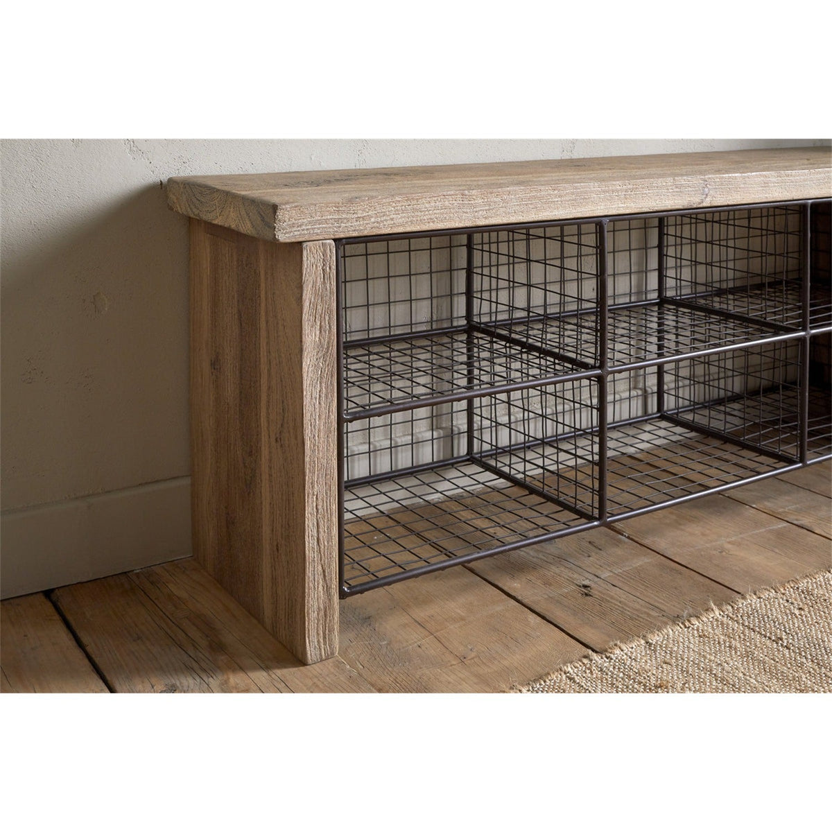Abha Reclaimed Wood & Iron Storage Bench - Natural