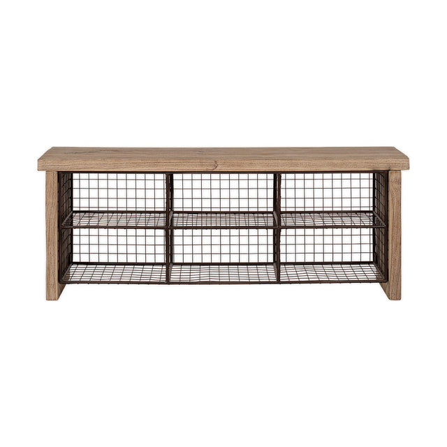 Abha Reclaimed Wood & Iron Storage Bench - Natural