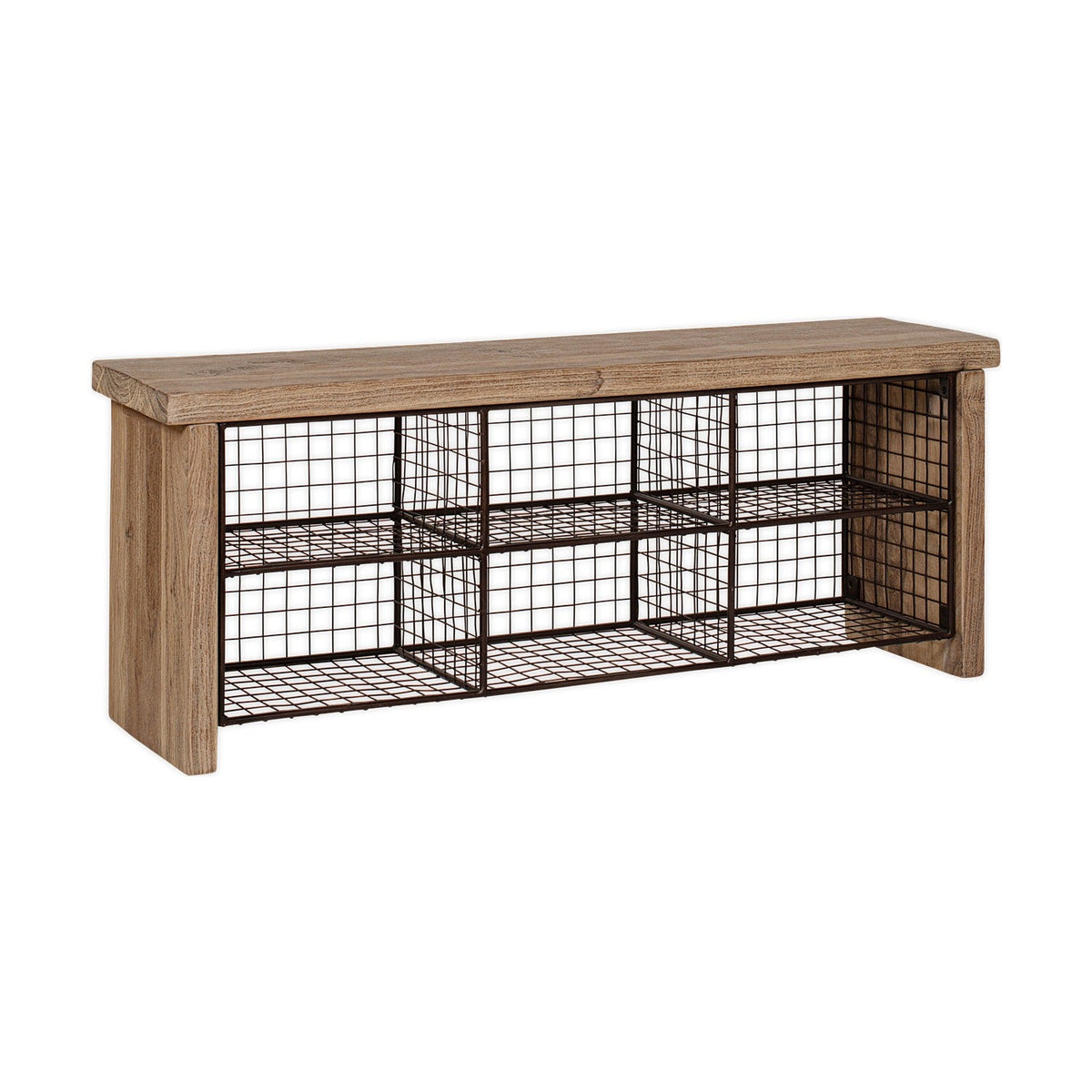 Abha Reclaimed Wood & Iron Storage Bench - Natural
